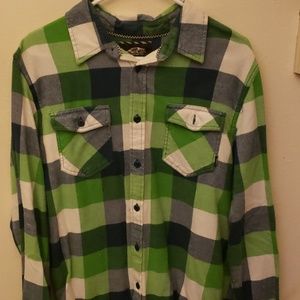 Vans bright green/blue plaid long sleeve flannel